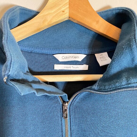 NWOT Calvin Klein Men's Large Liquid Touch Long Sleeve Quarter Zip Blue Pullover - Picture 5 of 16